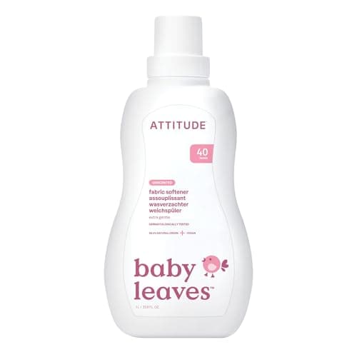 Image of ATTITUDE Baby Fabric Softener Liquid, EWG Verified, Safe for Baby Clothes, Infant and Newborn, Vegan and Naturally Derived Washing Soap, HE Compatible, Unscented, 40 Loads, 1.04 Liter