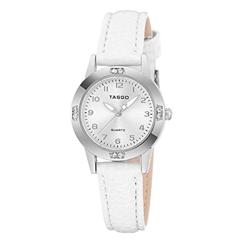 Image of TASGO Women's Leather Quartz Watch Easy Read Watch with Diamond Luminous Waterproof Fashion Wristwatch for Women Ladies Girls (Silver White)