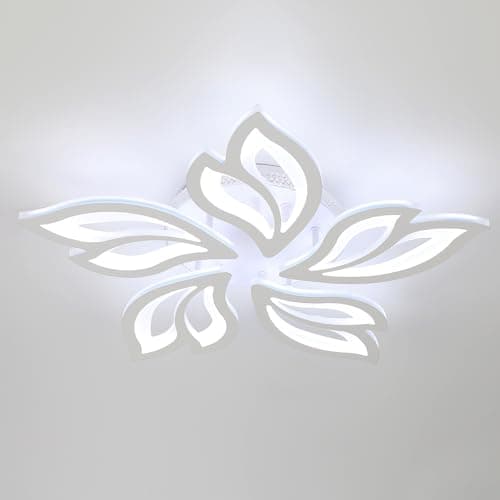 Image of Oyajia Modern Led Ceiling Light, LED Leaves Ceiling Lamp White Acrylic Chandelier, 55W Leaf Geometric Design Flush Mount Ceiling Light Fixtures for Living Room Kitchen Bedroom (White, 5 Heads)