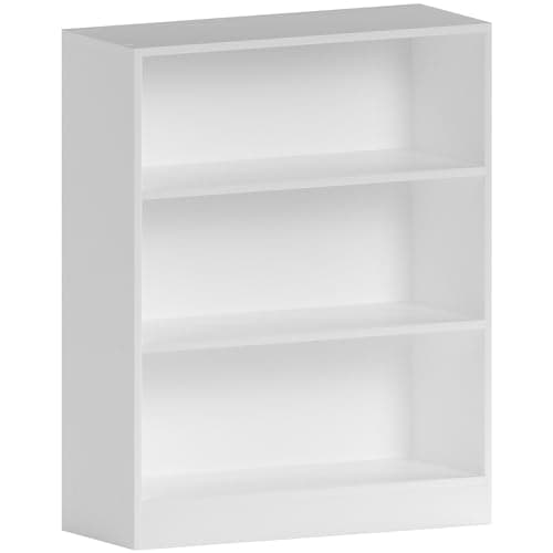 Image of Vida Designs Cambridge 3 Tier Low Bookcase, White Wooden Shelving Display Storage Unit Office Living Room Furniture