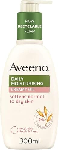 Image of Aveeno Daily Moisturising Creamy Oil (1 x 300ml), Moisturiser with Nourishing Oat and Sweet Almond Oil, Softens and Smoothes Skin, Non-Greasy and VeganBody Cream Suitable for Sensitive Skin