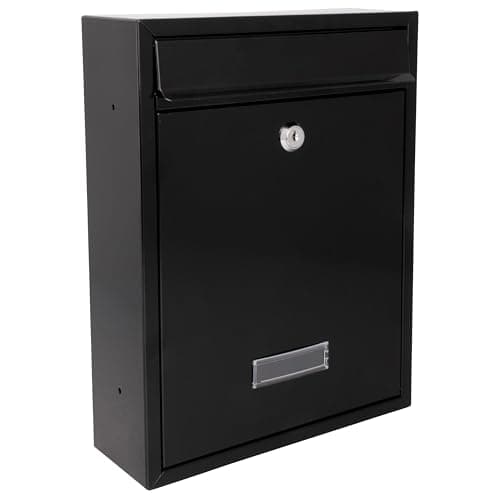 Image of Burg-Wachter MB19BK Trent Wall Mounted Galvanised Steel Lockable Weatherproof Post Box, Black 26x34x9cm