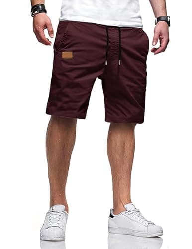 Image of TARAINYA Mens Shorts Soft Cotton Casual Drawstring Summer Shorts with Pockets Wine red XL