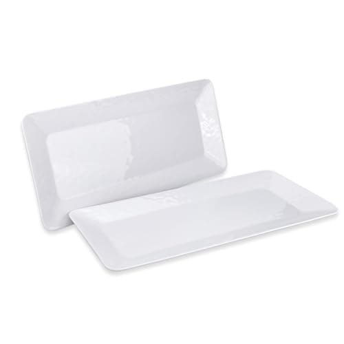 Image of Yalin Rectangle Large Serving Platter, 17 Inch Melamine Serving Tray, Great for Restaurant, Steak, Salad and Everyday, Set of 2 White Dinner Plates (Rectangle)