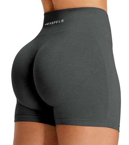Image of JOYSPELS Womens Seamless Gym Shorts High Waist Scrunch Bums Ruched Activewear Running Yoga Workout Booty Shorts for Women UK Dark Shadow Grey S