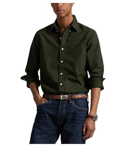 Image of Polo Ralph Lauren Mens Classic Fit Garment-Dyed Oxford Shirt, Estate Olive, XXL