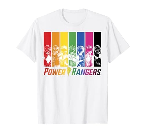 Image of Power Rangers Retro Distressed Rainbow Character Panels T-Shirt