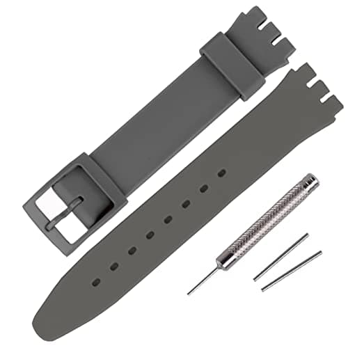 Image of Rihahisy Silicone Rubber Watch Strap/Watch Band Replacement for Swatch (19mm, Dark Grey)