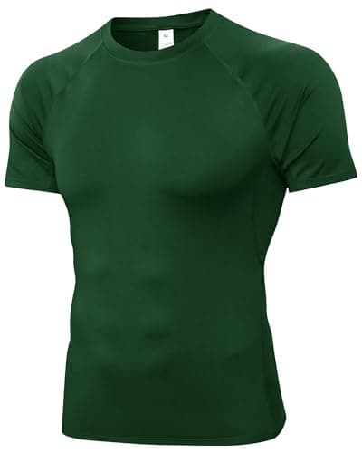Image of Yuerlian Dark Green Short Sleeve Compression Shirts Men Sports Training Base Layer T-Shirts Cool Dry Activewear Top for Running Gym Workout Basketball