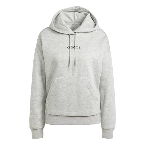 Image of adidas Women's ESSENTIALS LINEAR FLEECE HOODIE, medium grey heather/black, XS