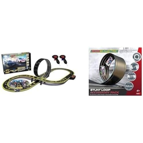 Image of Micro Scalextric Sets for Kids Age 4+ - Batman vs Joker Set, Battery Powered Electric Racing Track Set, Slot Car Race Tracks - Includes 1x Race Set & 1x Stunt Extension Pack - Stunt Loop