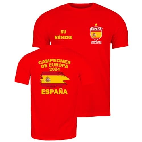 Image of lepni.me Mens Spain Football T-Shirt | Spanish Flag Badge Jersey with Star Retro Top | Champions, Championship Fans (L Red Multi Color)