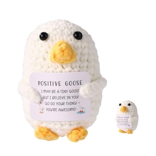 Image of TOYMIS Positive Knitted Goose, Creative Emotional Support Plush Positive Wool Potato Crochet Goose Knitted Toy Doll Cheering Up Gift for Families Friends Birthday Party Decoration (White)