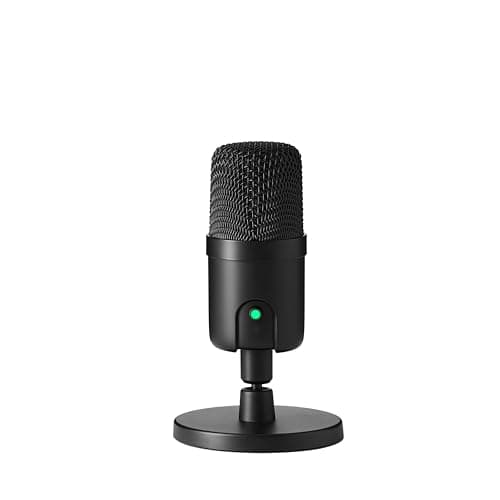 Image of Amazon Basics Mini USB Condenser Podcast Microphone, Cardioid Pickup, 14mm Diaphragm, 360° Adjustable Stand, One-Tap Mute, Plug and Play, for Streaming and Gaming, Black