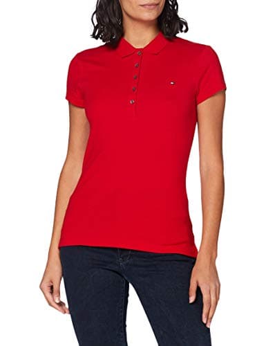 Image of Tommy Hilfiger Women Heritage Short-Sleeve Polo Shirt Slim Fit, Red (Apple Red), XS