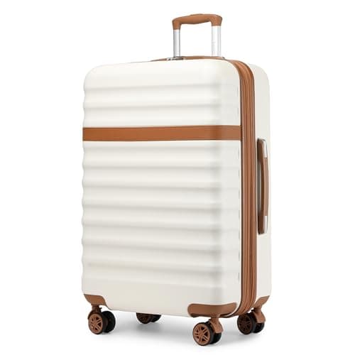 Image of Kono 28 Inch Large Expandable Suitcase Lightweight Luggage ABS+PC Hard Shell Travel Case with 4 Spinner Wheels & TSA Lock (Cream/Brown)