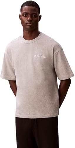 Image of Calvin Klein Men’s Short Sleeve Crew Neck Wide Fit T-Shirt, Grey (B10 Grey Heather), L