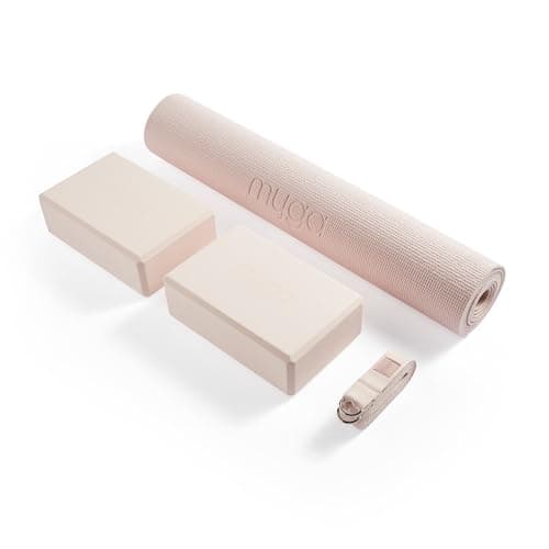 Image of Myga Yoga Starter Set – Yoga Mat, 2 Yoga Blocks & Strap with Metal D-Ring – Non-Slip Yoga & Pilates Kit for Home Workouts & Fitness – Lightweight & Durable | 173cm x 61cm x 4mm (Blush)
