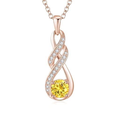 Image of LOCIBLO November Birthstone Necklaces for Women 925 Sterling Silver Infinity Pendant 18K Rose Gold Plated Created Citrine Yellow Topaz Necklace Jewellery for Her, 16"+2"