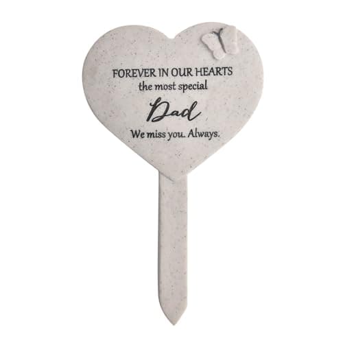 Image of Widdop & Co - Thoughts Of You - Heart Graveside Stake 'Dad' - Grave Side Decorative Memorial Ornament Butterfly Decor For Morning & Celebrating Fathers. (Height: 21cm x Width: 12 x Depth: 2cm.)