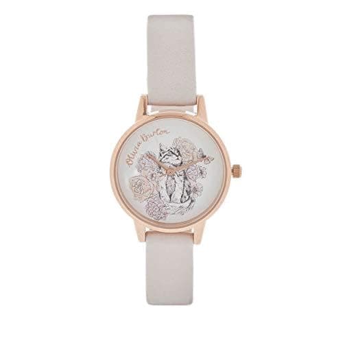 Image of OLIVIA BURTON Women's Illustrated Animal Motif Cat Watch - Grey Lilac/Rose Gold, strip