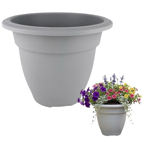 Image of Shop4allsorts Large Grey 45cm round bell plant pot - plastic plant pot - large sized indoor and outdoor garden planter - traditional bell shape pot - herb, flower shrub planter.