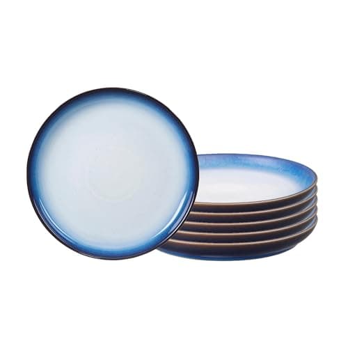 Image of Denby - Blue Haze Coupe Dinner Plates Set of 6 - Dishwasher Microwave Oven Safe - Scratch Chip Resistant - Large Ceramic Stoneware Dinnerware Plates Set