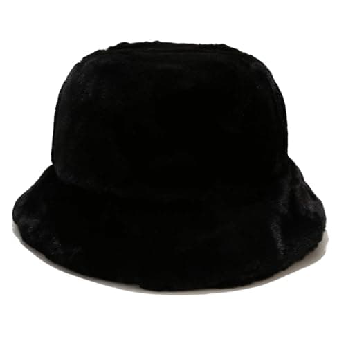 Image of Umeepar Winter Faux Fur Fuzzy Bucket Hat Fluffy Furry Warm Hat for Women (Black)