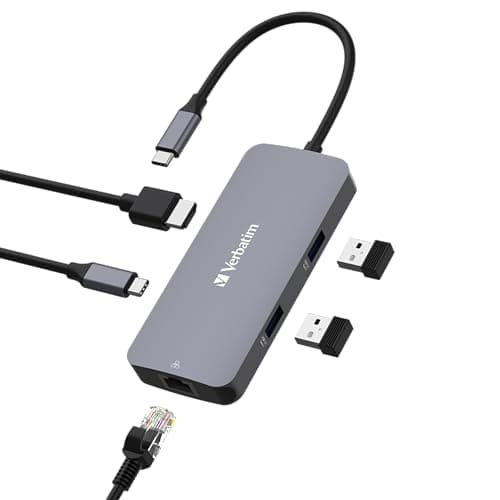 Image of Verbatim USB-C Pro Multiport Hub 5-in-1 Multiport Adapter USB-C to HDMI, RJ45, USB-A and USB-C PD, for Mac, MacBook Pro/Air, iPad Pro, Thinkpad, Windows Computer, Laptop and Co