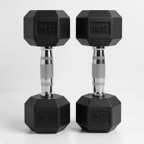 Image of Hex Dumbbells Pair (2.5kg–30kg) | Rubber-Encased Cast Iron Hand Weights Anti-Roll Hex Design Strength Training & Home Gym Fitness Equipment for Men & Women (Black, 20KG Pair)