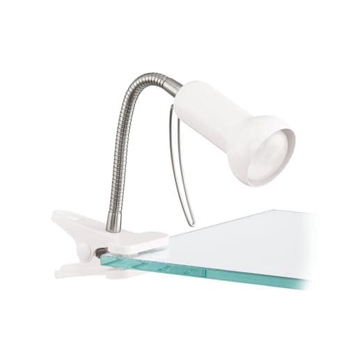 Image of Eglo Clip Lamp Fabio, Clamp Light, Metal Clip Spot in Silver and White Plastic, Lamp with Clamp and Switch, Reading Lamp E14