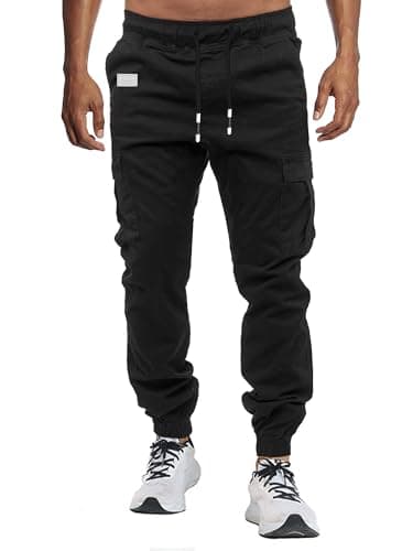 Image of VMSUCIJ Mens Cargo Trousers Joggers for Men UK Work Trousers Outdoor Pants Cotton Chinos Regular Fit Multi-Pocket,Black 02,XXL