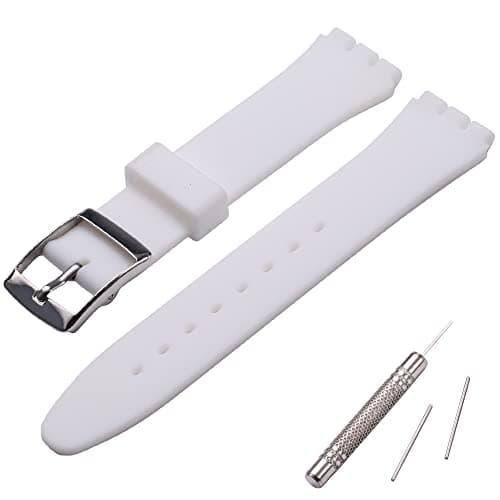 Image of MCXGL Band Replacement for Swatch Sweatproof Silicone Rubber Strap with Stainless Steel Buckle 17mm (white)