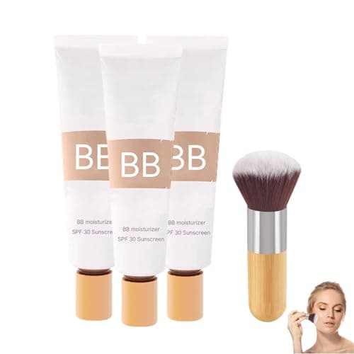 Image of BB Tinted Moisturizer SPF 30, BB Cream Tinted Moisturiser for Mature Skin, Smooth & Hydrate Foundation with Makeup Brush, Evens Skin Tone, Tinted Moisturiser for Older Women, Korea Makeup (Wheat*3)
