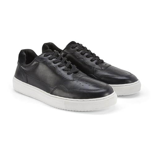Image of Silver Street London Spinney Mens Trainers Premium Leather Classic Casual Shoes Extra Padded Comfort Sneakers for Men, Black, UK 10