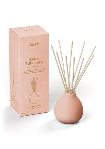 Image of Aery Fernweh Aztec Tuberose Reed Diffuser with Natural Reeds & Essential Oils - Lasts Up to 4 Months - Vegan & Cruelty-free