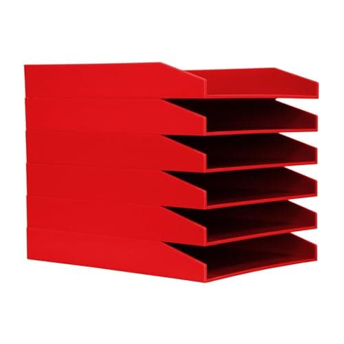 Image of simpa A4 Red Plastic Stackable Letter Filing Document Letter Tray Dimensions 25cm (W) x 31cm (L) x 13.5cm (H) - Set of 6