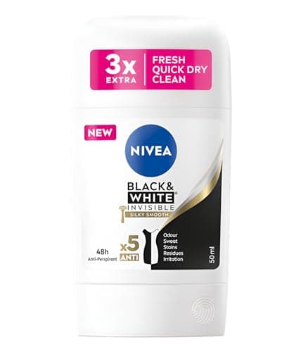 Image of NIVEA Stick Women's Invisible Black and White Silky Smooth Extra Fresh Delicate Protection Balm Formula Velvety Soft, Pack of 2, 2 x 50 ml, 48H Protection