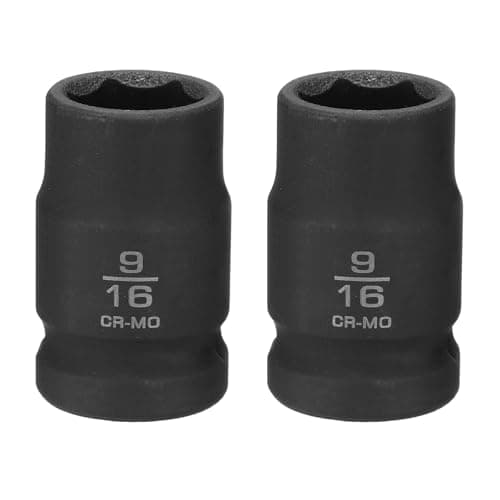 Image of sourcing map 2pcs 6 Point Shallow Impact Socket 9/16" Socket 1/2" Square Drive 38mm (1.5") Long 40cr Alloy Steel for Home Auto Axle Hex Nuts Bolts Repair, Black