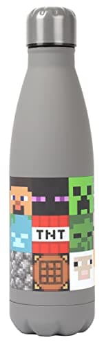 Image of Minecraft - Stainless Steel Water Bottle - Grey Mob Characters - Video Game Kids Water Bottle - 550ml Gifts - Official Merchandise