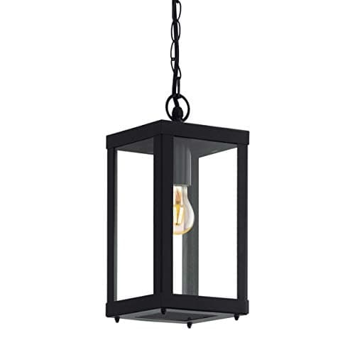 Image of Eglo Outdoor Pendant Lighting Alamonte 1, Outside Light Fitting Made of Black Galvanized Steel and Clear Glass, Industrial Style Porch Lantern, E27 Socket, IP44