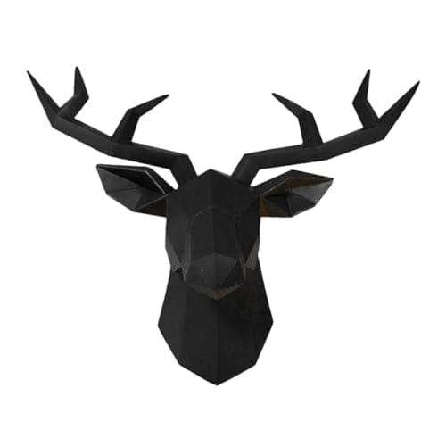 Image of DOITOOL Sculpture Decor Nordic Black Wall Geometric in Deer Resin Unique Deer Horn Wall Ornament for and Festivals Living Room