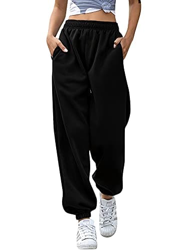Image of Love My Fashions Women's Joggers Plain Gym Sport Sweatpants Winters Tracksuit Jogging Bottoms Casual Baggy Pants Elastic Waist Cuffed Trousers with Pockets Black