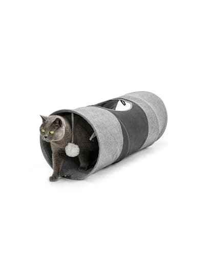 Image of lionto Cat tunnel with play ball, 30x70 cm, foldable expandable play tunnel made of easy-care faux linen material for cats, robust cat toy, 30 cm diameter