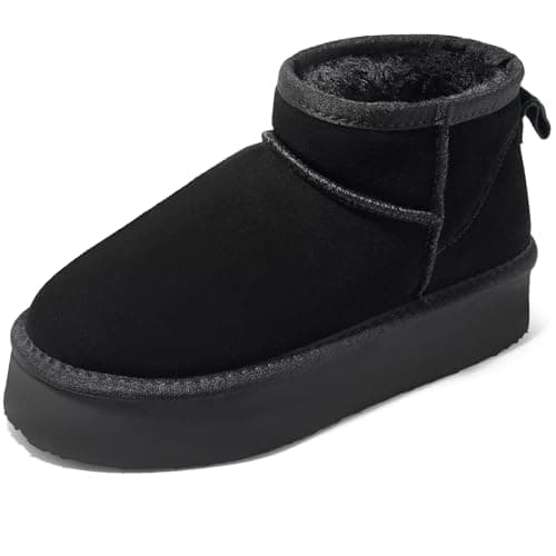 Image of Harvest Land Womens Platform Winter Snow Boots – Warm Faux Fur Lined Slip-On Ankle Booties for Non-Slip Outdoor Comfort Walking Shoes Blcak UK5.5