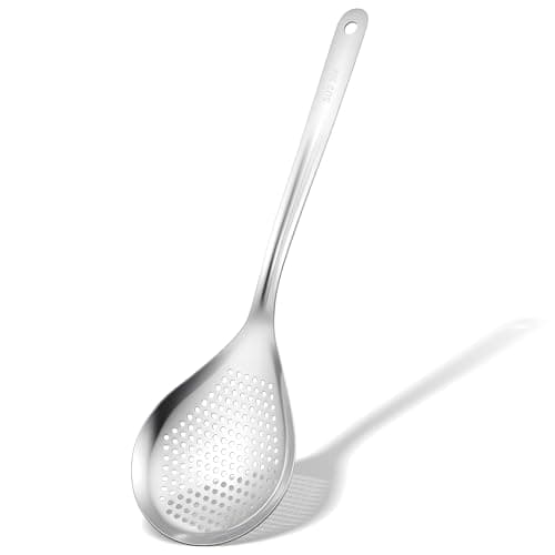 Image of 14.2 Inch Skimmer Slotted Spoon, Large Stainless Steel Skimmers Ladle Spoon Spider Strainer, Skimmer Spoons with Hanging Holes for Kitchen Cooking, Frying and Draining