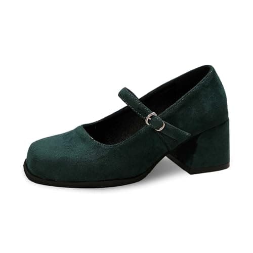 Image of Generisch Fashion Women Shoes with Buckle Comfortable Casual Shoes for Everyday Wear Slip On Heel Elegant Shoes for Women Women Shoes Width H Size 40, Dark green, 8 UK