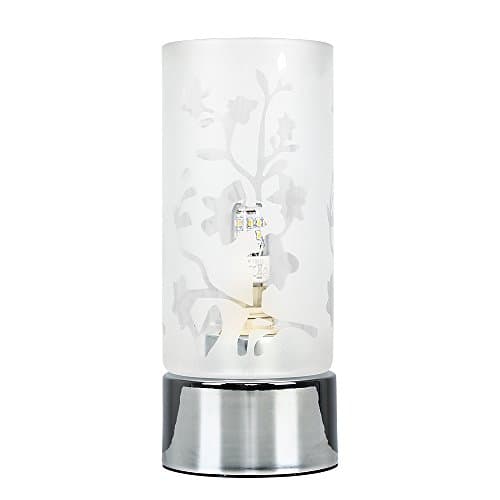 Image of MiniSun Modern Floral Design Glass & Polished Chrome Touch Bedside Table Lamp