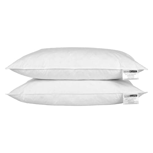 Image of HOMESCAPES - White Duck FEATHER Pillow PAIR - Department Store Quality - Anti Dust Mite - Washable - Medium/Soft Firmness - 100% Cotton Downproof Cover - RDS Certified