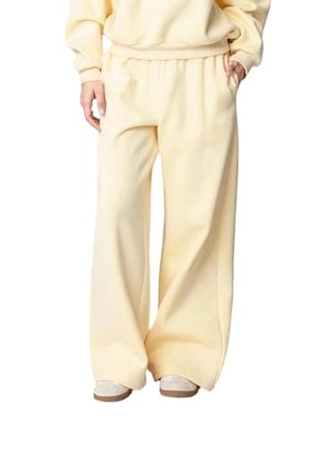 Image of Lxootd Women's Casual Sweatpants Drawstring High Waist Wide Leg Baggy Trousers Athletic Joggers (A-Light Yellow, M)